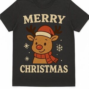 Kids Christmas Reindeer T-Shirt - Black